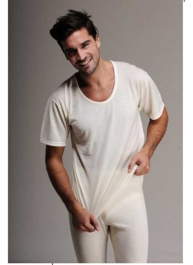 Hasyün - Men's Short Sleeve Wool Undershirt - Natural Thermal Underwear / 7009 - Image 1