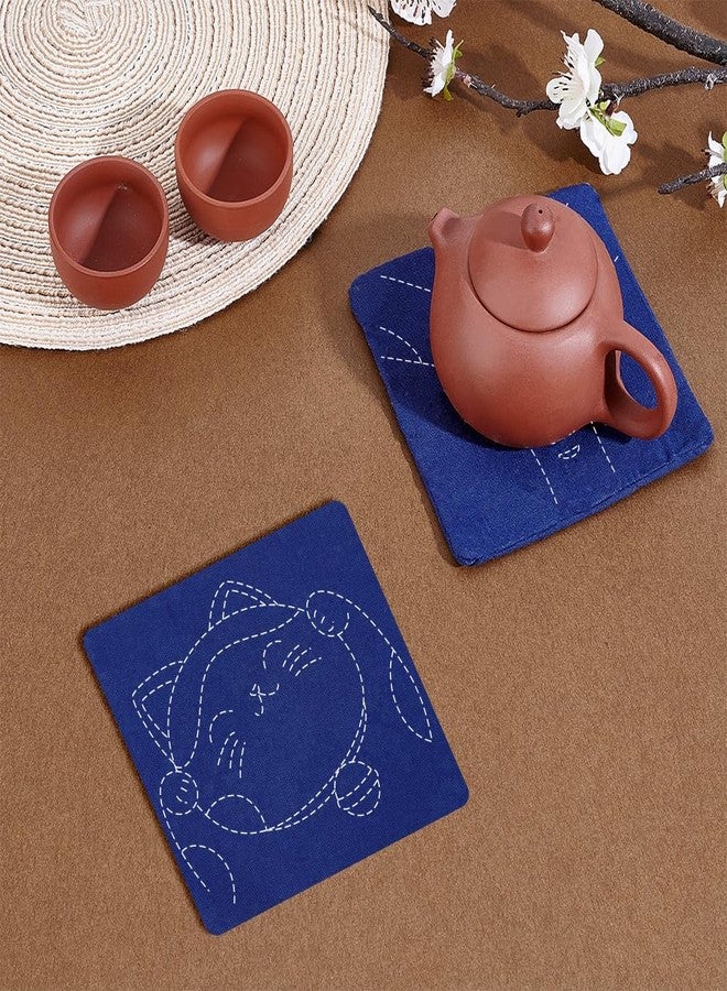 FREEBLOSS 4 Set Lucky Cat Sashiko Coasters Kit with Instructions Sashiko Kit for Beginners Water Soluble Embroidery Patterns Sashiko Practice Project Embroidery Coasters Kit for Housewarming Gift - Image 5