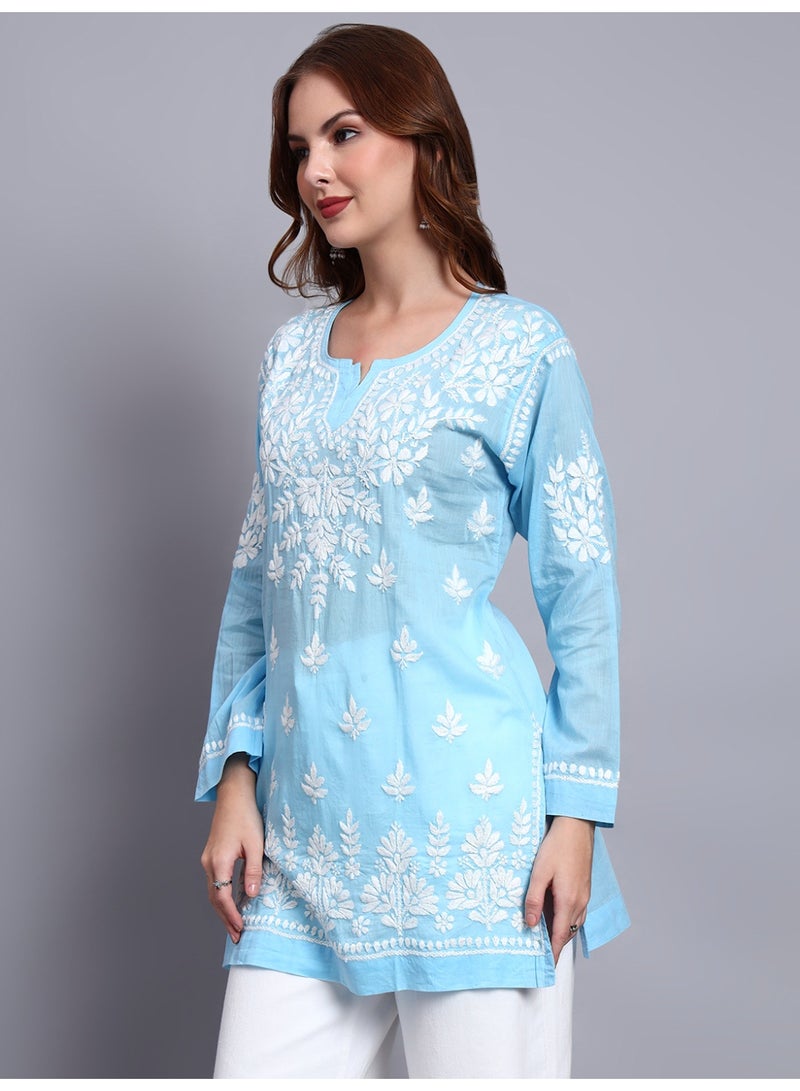 Alaya Women Hand Embroidered Chikankari Cotton Short Top -AL3724 - Image 4