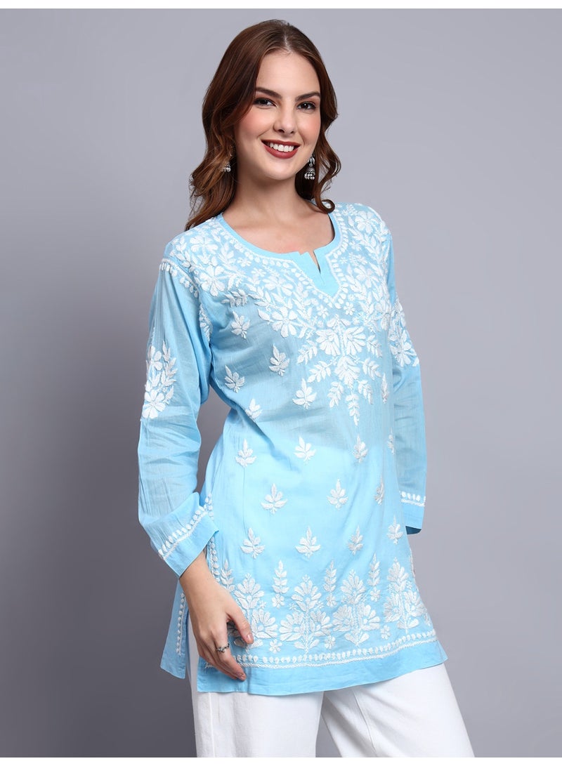 Alaya Women Hand Embroidered Chikankari Cotton Short Top -AL3724 - Image 5