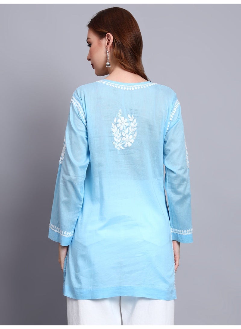 Alaya Women Hand Embroidered Chikankari Cotton Short Top -AL3724 - Image 2