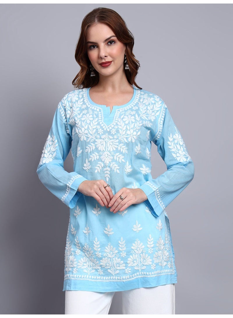 Alaya Women Hand Embroidered Chikankari Cotton Short Top -AL3724 - Image 1