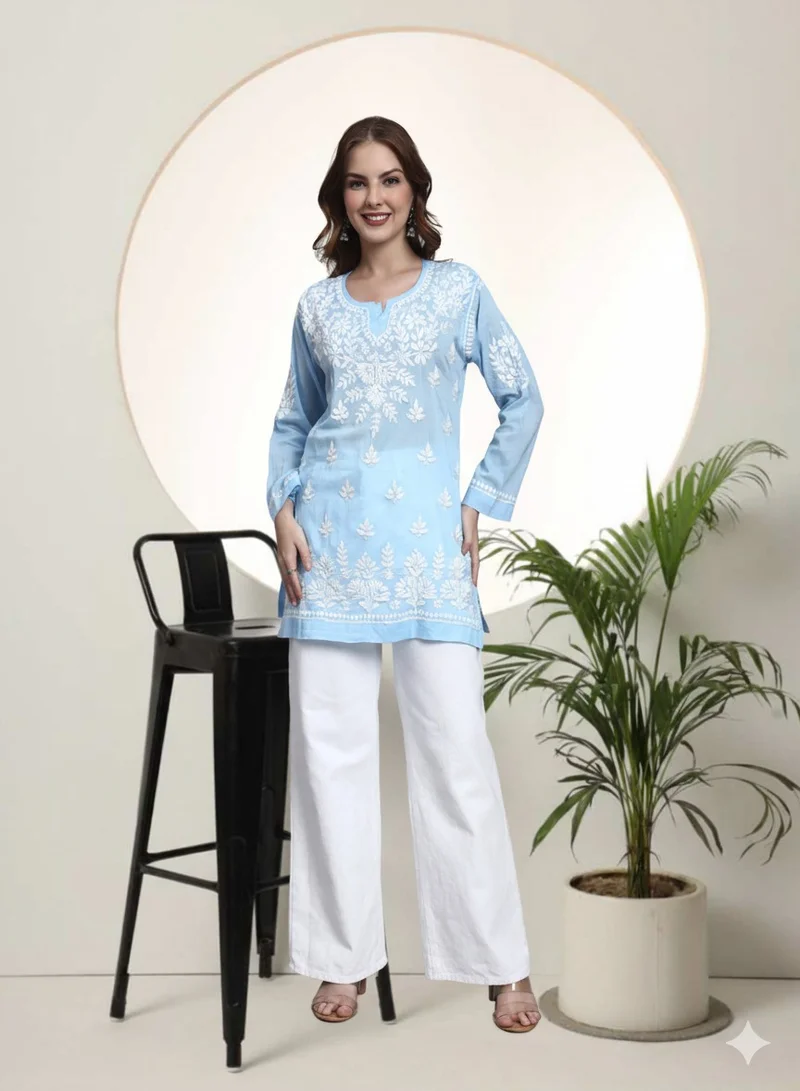 الايا بلوزة قصيرة مطرزة يدوياً بالقطن شيكانكاري للنساء