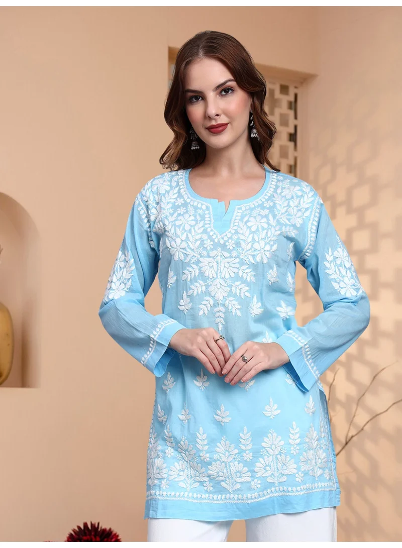 الايا بلوزة قصيرة مطرزة يدوياً بالقطن شيكانكاري للنساء