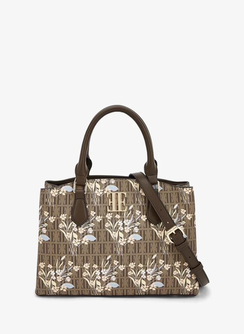 ايل Floral Monogram Print Tote Bag With Detachable Strap