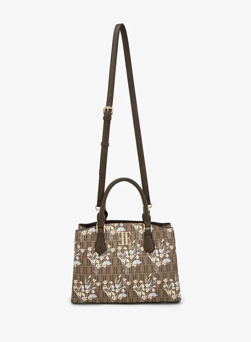 ايل Floral Monogram Print Tote Bag With Detachable Strap