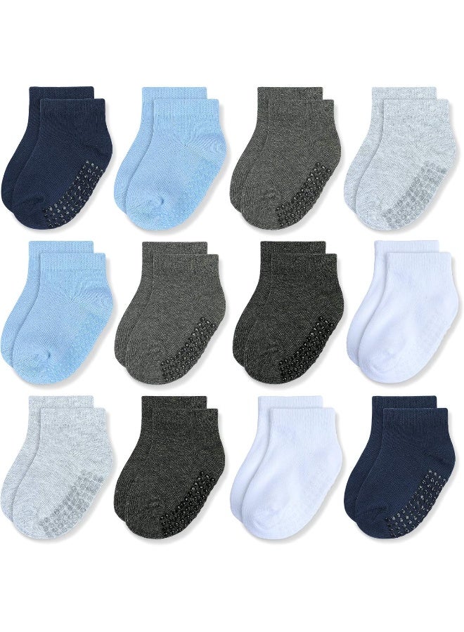 JAKIDAR JAKIDAR 12-Pair Baby Socks Non-Slip Cotton Toddler Socks Ankle Socks for Baby - Image 1
