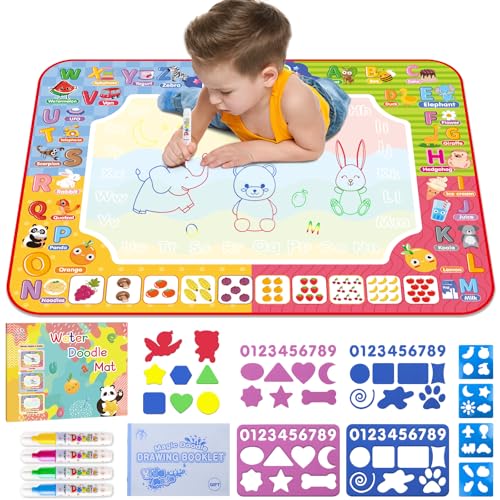 Diteryy Water Doodle Mat 32 x 24 Inch Kids Water Painting Writing Drawing Mat ToyMess Free Coloring Extra Large Magic Educational Toys for Boys Girls Age 3 4 5 6 7 8 Year Old Christmas Birthday Present - Image 1