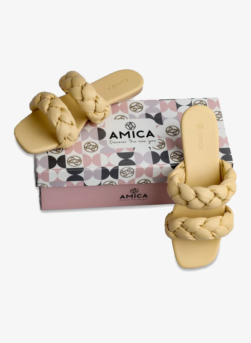 AMICA 38 Cara Women's Flat Leather Sandals with Double-Braided Strap for Women | Best Price UAE