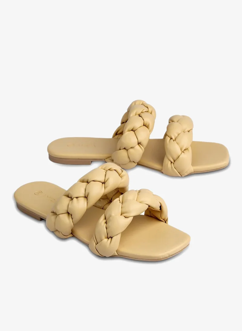 AMICA 38 Cara Women's Flat Leather Sandals with Double-Braided Strap for Women | Best Price UAE