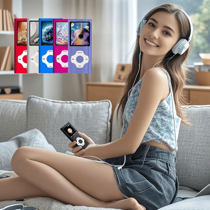 مشغل MP3 محمول مع شاشة LED بحجم 1.8 بوصة باللون الأرجواني، يدعم تسجيل الفيديو وقراءة الكتب الإلكترونية، ويأتي مع سماعات سلكية. - Image 1
