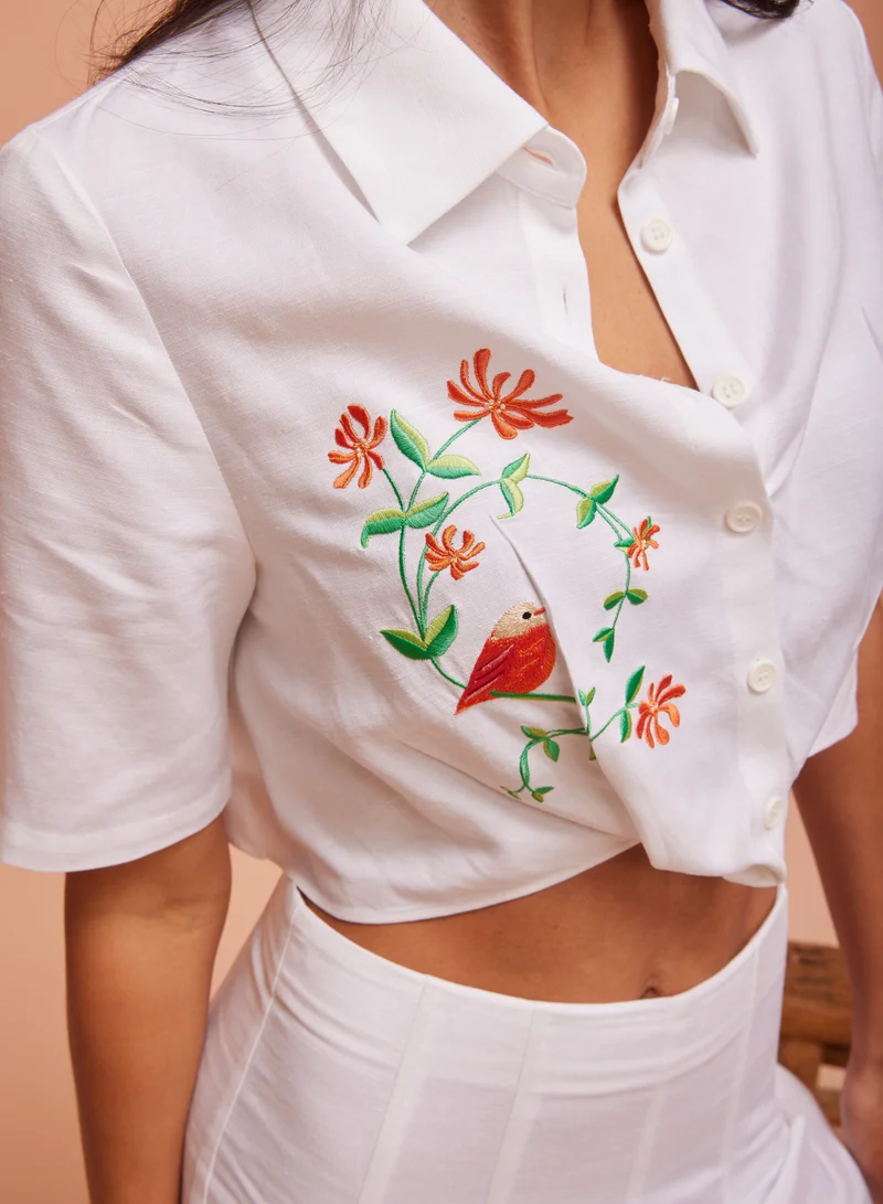 Ashita Fernandes Embroidered Crop shirt Button-Down Front