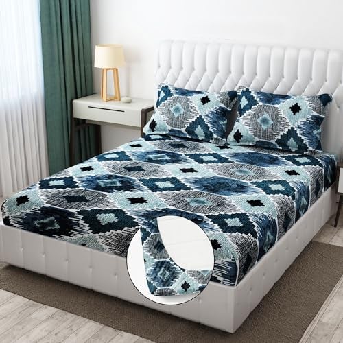 FRESH FROM LOOM Printed Fitted Woollen Feel Bedsheet for Single Bed,All Side Elastic Premium Winter Soft Fur Bed Sheet with 1 Pillow Cover,Single(Size-72"x48"(Fit up to 10 Inch)),200 TC,Multicolor - Image 1