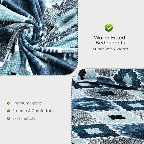 FRESH FROM LOOM Printed Fitted Woollen Feel Bedsheet for Single Bed,All Side Elastic Premium Winter Soft Fur Bed Sheet with 1 Pillow Cover,Single(Size-72"x48"(Fit up to 10 Inch)),200 TC,Multicolor - Image 4