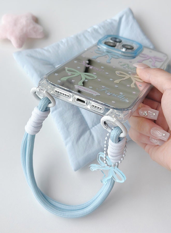 Lemon Compatible with iPhone 16 Pro Max Case, Cute Mirror & Selfie Tool with Hand Strap, Hands-Free Carrying Design, Military-Grade Airbag Shockproof Protection, Trendy Pattern, Perfect for Girls & Women - Blue - Image 4