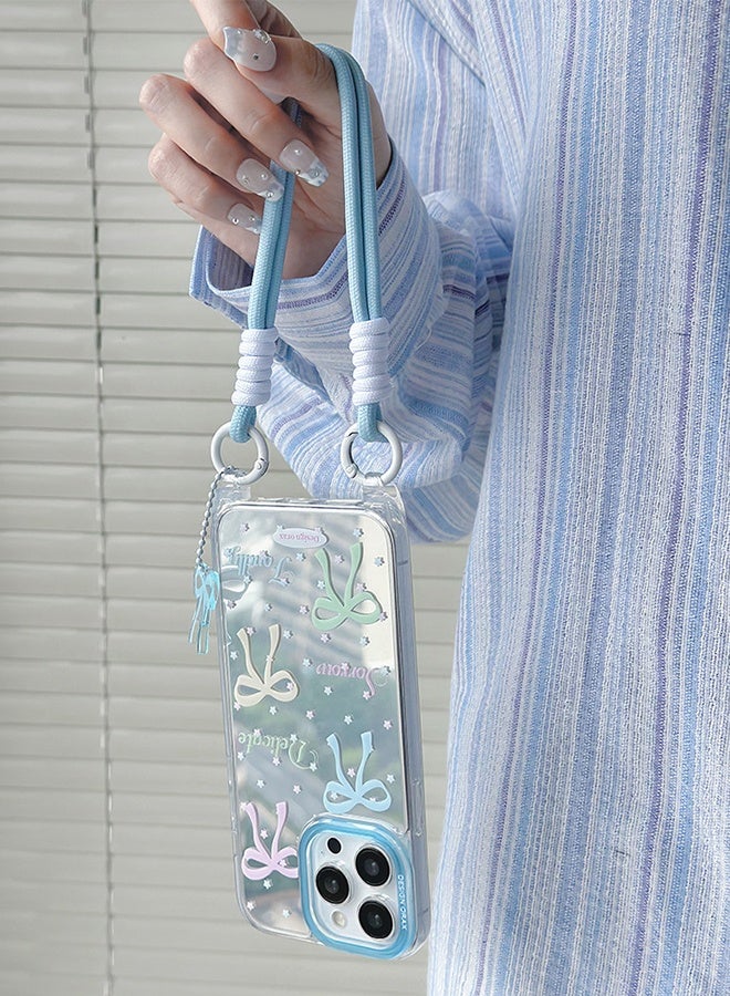 Lemon Compatible with iPhone 16 Pro Max Case, Cute Mirror & Selfie Tool with Hand Strap, Hands-Free Carrying Design, Military-Grade Airbag Shockproof Protection, Trendy Pattern, Perfect for Girls & Women - Blue - Image 5