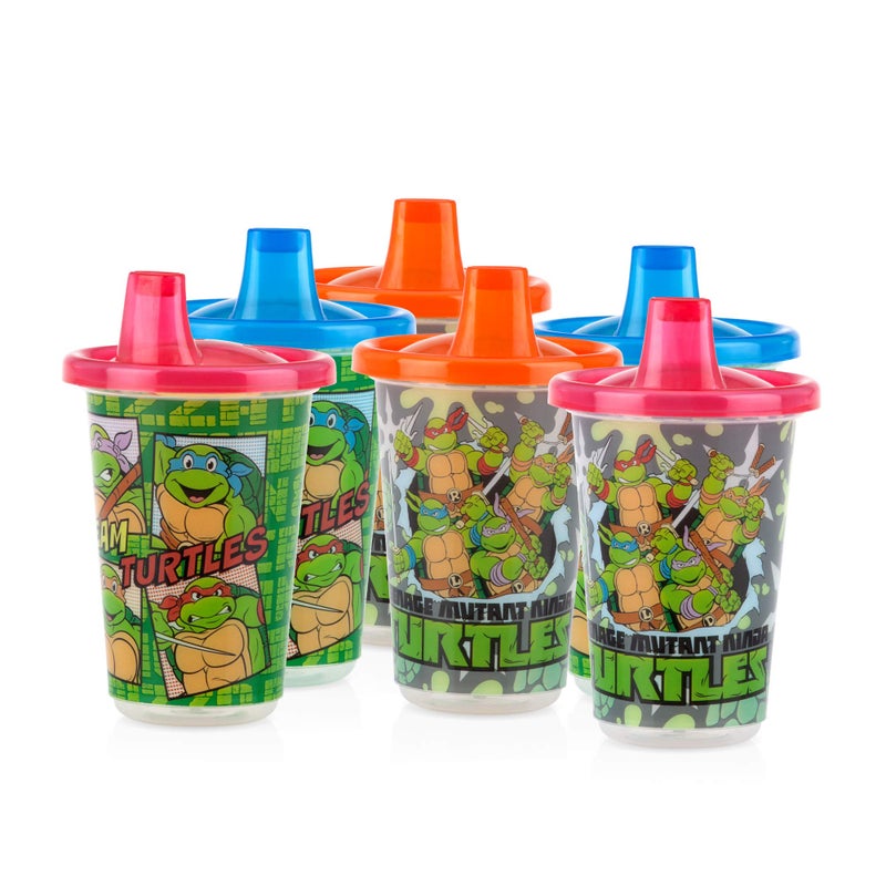 Nuby 6 Pack Wash or Toss Reusable Cups & Lids with Spout, Nickelodeon Teenage Mutant Ninja Turtles, 10 Oz - Image 1
