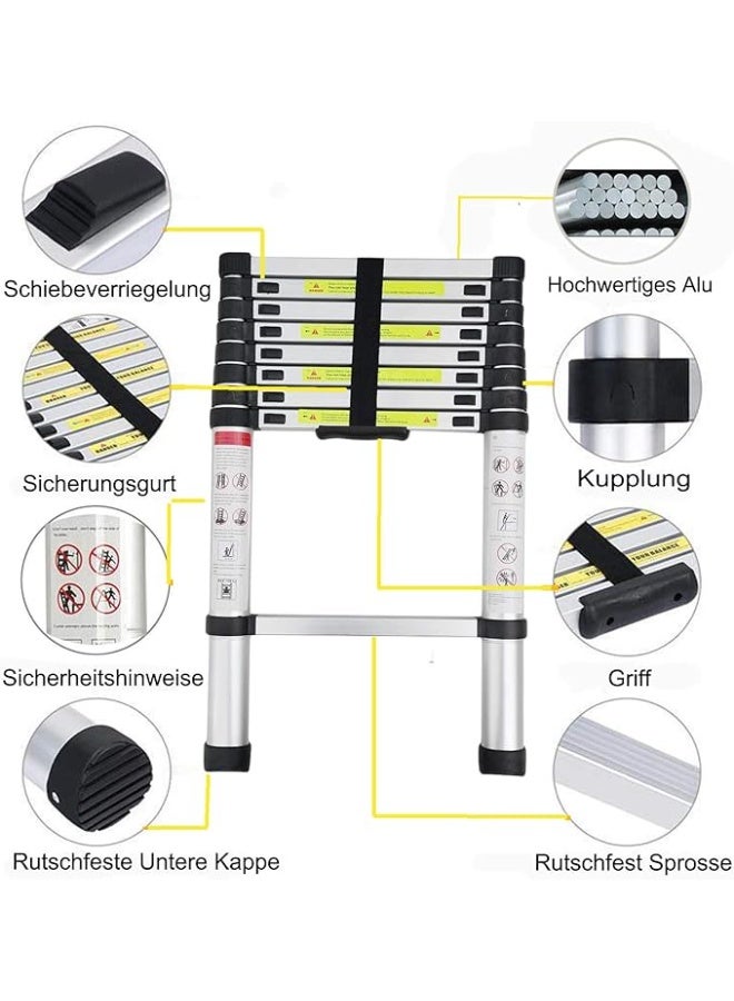 2.6 m Telescopic Aluminum Ladder – Foldable Extension Ladder – Multi-Purpose Use – EN131 Safety Standard – 150 kg Capacity – 8.5 ft - Image 3