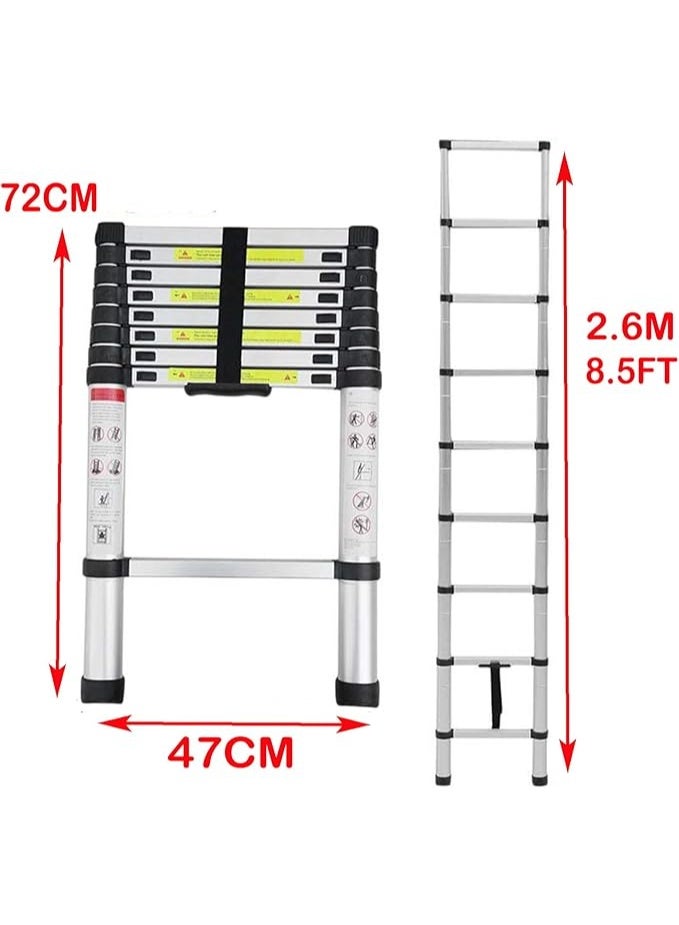2.6 m Telescopic Aluminum Ladder – Foldable Extension Ladder – Multi-Purpose Use – EN131 Safety Standard – 150 kg Capacity – 8.5 ft - Image 4
