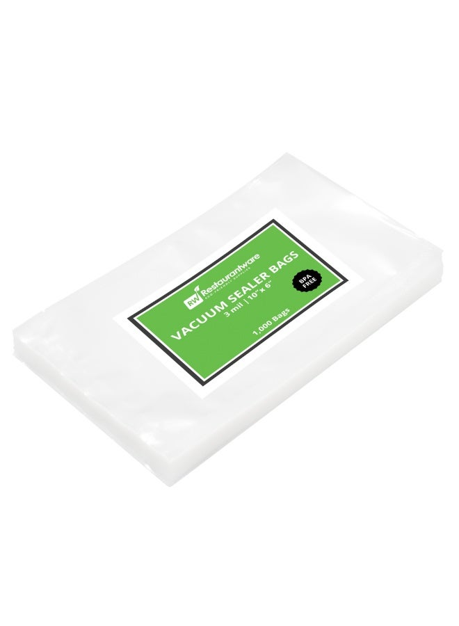 Restaurantware Fresh Hero 10 x 6 Inch Vacuum Sealer Bags, 1000 Food Storage Bags - 3 mil Thick, Microwavable, Clear Plastic Sous Vide Bags, Freezable, For Storing Food Or Sous Vide Cooking  - Image 1