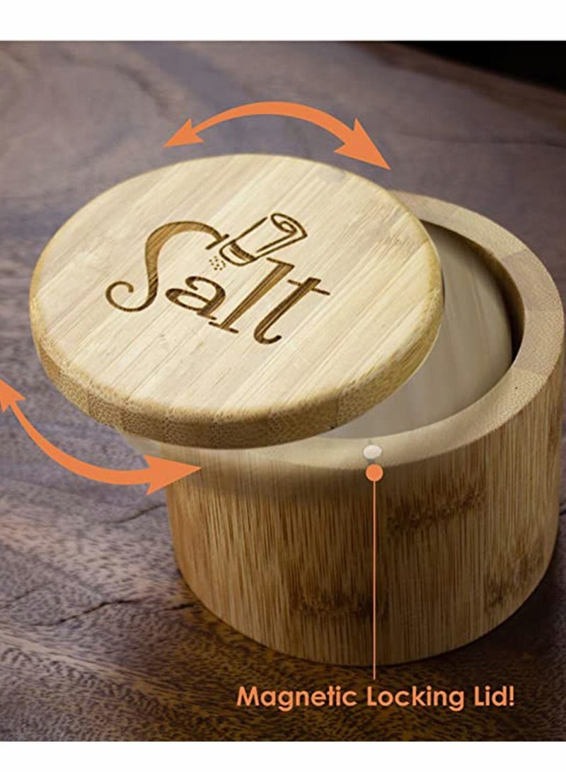 Y&D صندوق تخزين الملح من الخيزران، بغطاء دوار مغناطيسي، محفور على الغطاء  - Image 4