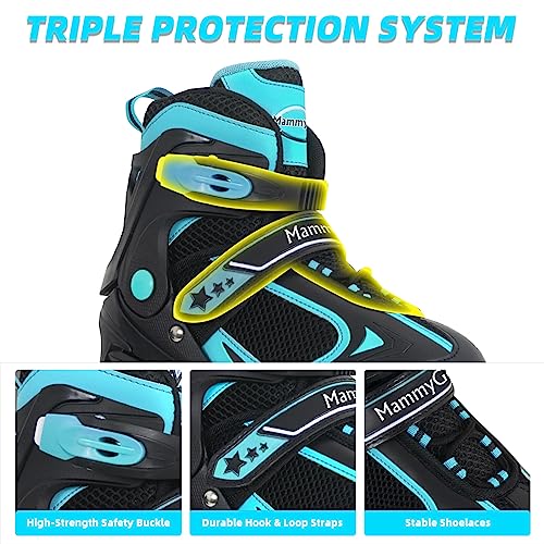 MammyGol Adjustable Inline Skates for Youth Adults with Light up Wheels, Teal Beginner Blades Roller Skates for Women Men Size 8 9 10 - Image 3