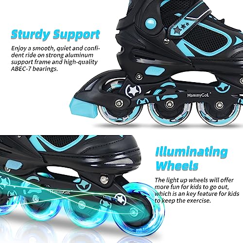 MammyGol Adjustable Inline Skates for Youth Adults with Light up Wheels, Teal Beginner Blades Roller Skates for Women Men Size 8 9 10 - Image 2