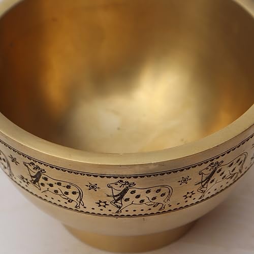 Pure Source India Antique Brass Mortar and Pestle, 4 inch Ancient Brushed Cow Embossed Okhli Metal Herb Grinder for Crushing Pills Herbs Vegetables Dry Fruits - Image 4