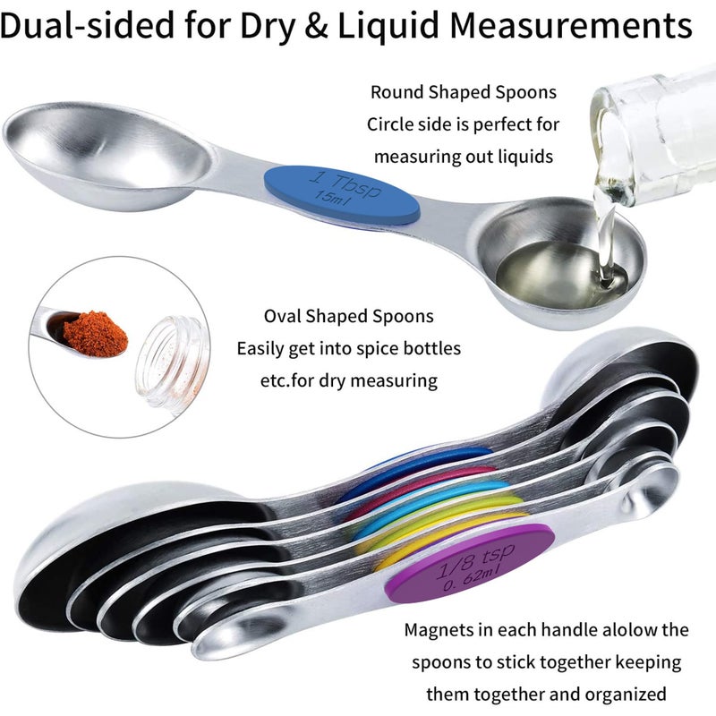TILUCK measuring cups and magnetic measuring spoons set, stainless steel measuring cups, 6 double-sided stainless steel measuring spoons & 1 leveler (5+7) - Image 3