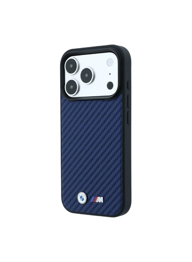 Bmw iPhone 18 Pro Max MagSafe Carbon Hard Case with PU Leather Finish and Metal Logos