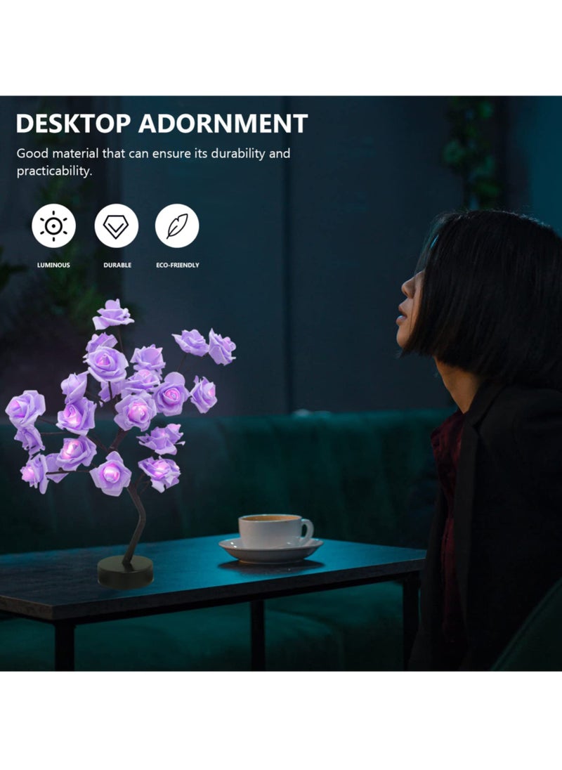 Excefore Rose Flower Tree Lamp, 24 LED Rose Flower Table Lamp Tabletop Lamp Lights, for Girls Women Bedroom Living Room Decor Gifts, for Girls Gift Mother’s Day Valentine’s Day Wedding (Purple)  - Image 2