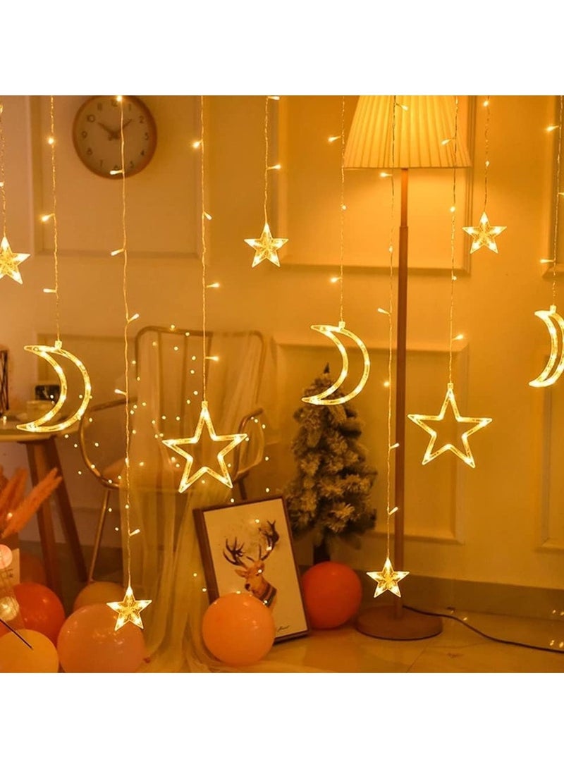COKEEY Christmas LED String Lights - 3.5m Star Moon LED Curtain Lights Garland Wedding Decorations for Christmas, Wedding, Party, Home, Terrace, Ramadan, Lawn (Warm Light) - Image 2