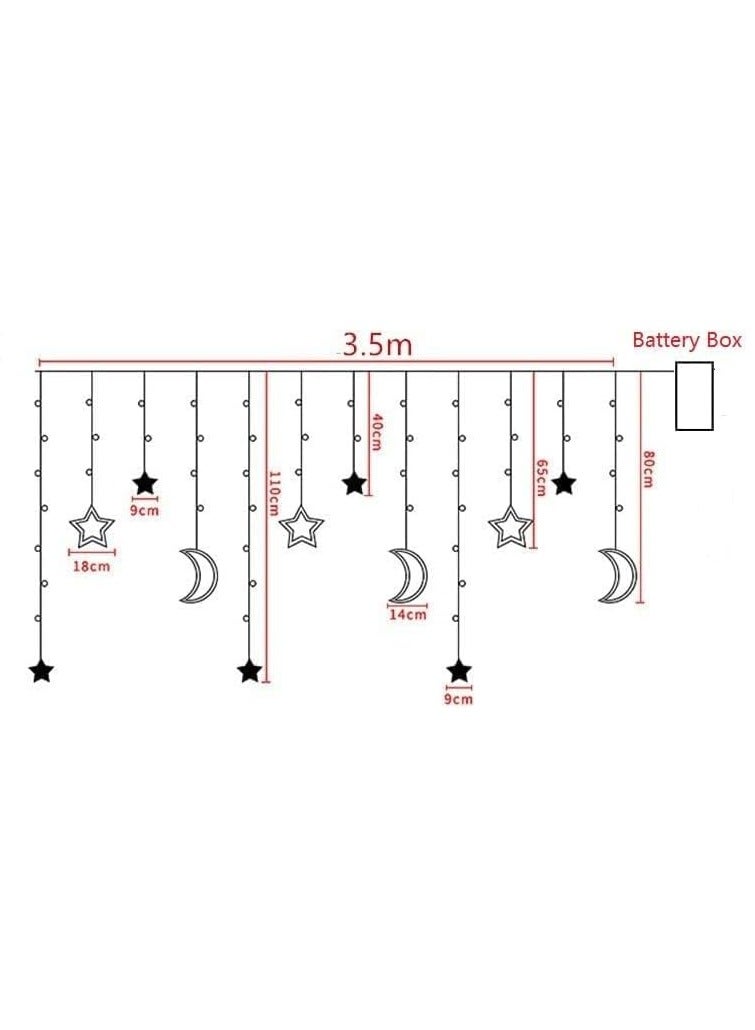 COKEEY Christmas LED String Lights - 3.5m Star Moon LED Curtain Lights Garland Wedding Decorations for Christmas, Wedding, Party, Home, Terrace, Ramadan, Lawn (Warm Light) - Image 4