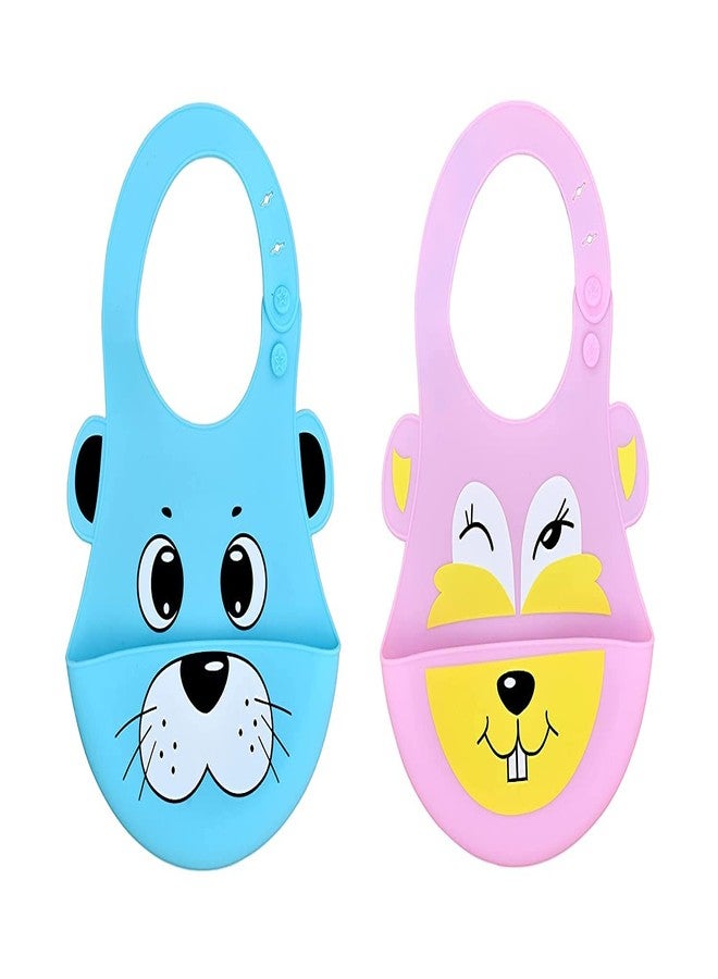 Aplam Chaplam Silicone Feeding Bib with Adjustable Strap, Waterproof, Easy to wash, Stain Proof | BPA Free/Soft Material Bibs with Tray/Food Catcher (Pink Blue) - Image 1