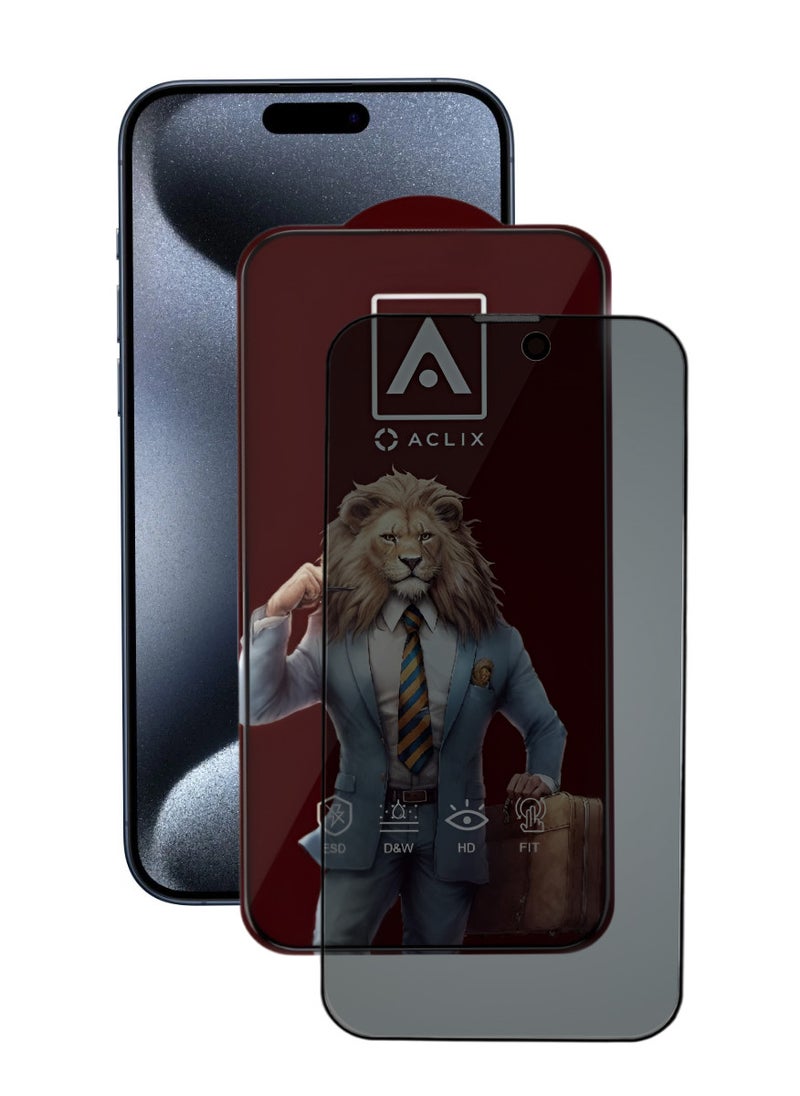 ACLIX Antistatic ESD Dustproof Premium Quality High Definition Anti-Spy Privacy Tempered Glass Screen Protector Designed For  iPhone 15 Pro Max - Image 1