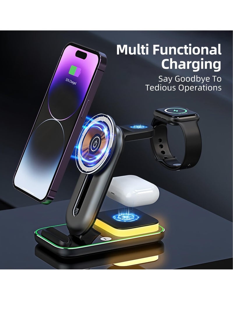 SYOSI Wireless Charging Station Magnetic iPhone Charger 3 in 1 15W Fast Mag-Safe Charger Stand with QC3.0 Adapter for iPhone Samsung Galaxy Qi-Enabled Phone iWatch Ultra/8/7/6/5/4/3/2 - Image 3