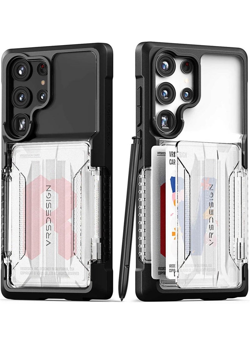 VRS Design Neo Flip Active Samsung Galaxy S23 Ultra Case Cover Wallet with Semi Automatic Snap Door Credit Card Holder Slot [2 Cards] - Black Crystal  - Image 1