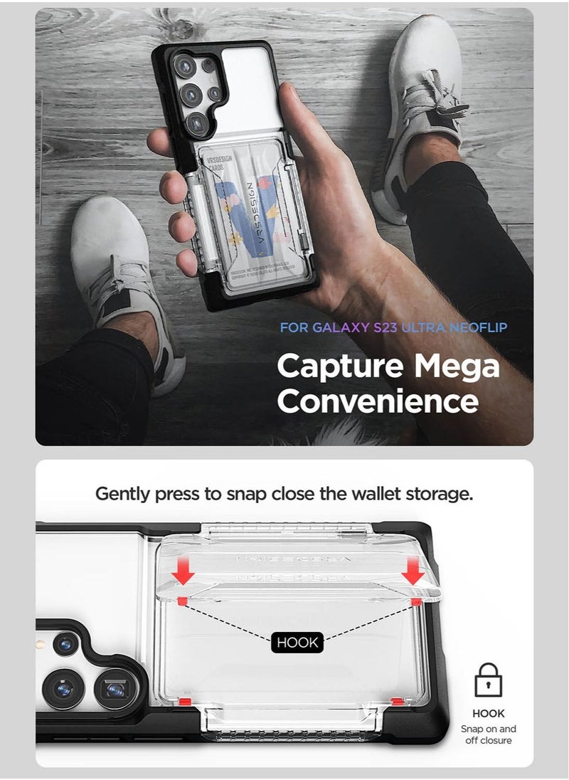 VRS Design Neo Flip Active Samsung Galaxy S23 Ultra Case Cover Wallet with Semi Automatic Snap Door Credit Card Holder Slot [2 Cards] - Black Crystal  - Image 3