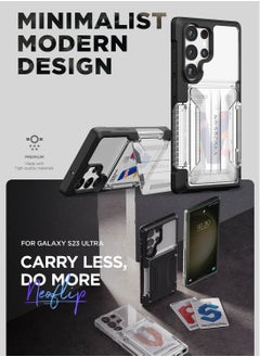 VRS Design Neo Flip Active Samsung Galaxy S23 Ultra Case Cover Wallet with Semi Automatic Snap Door Credit Card Holder Slot [2 Cards] - Black Crystal  - Image 4