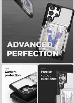 VRS Design Neo Flip Active Samsung Galaxy S23 Ultra Case Cover Wallet with Semi Automatic Snap Door Credit Card Holder Slot [2 Cards] - Black Crystal  - Image 5
