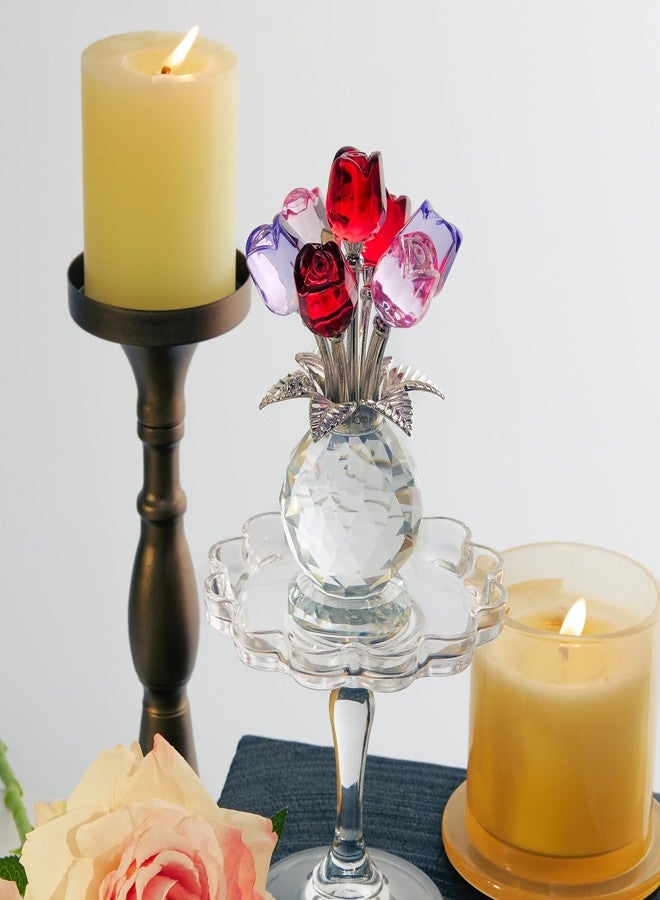 KRISININE 2.8‘’*4.7‘’ Crystal Rose Bouquet Flower Figurine Pink Purple and Red Flower Ornaments for Lover - Image 3