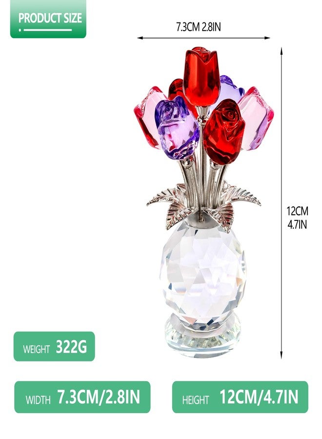 KRISININE 2.8‘’*4.7‘’ Crystal Rose Bouquet Flower Figurine Pink Purple and Red Flower Ornaments for Lover - Image 2