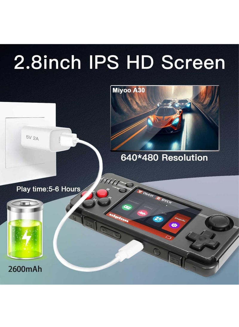 Miyoo - Miyoo A30 Handheld Game Console 2.8-inch 640*480 IPS Screen 2600mAh Compatible with WiFi Multiplayer Portable Case(Gray Black) - Image 1
