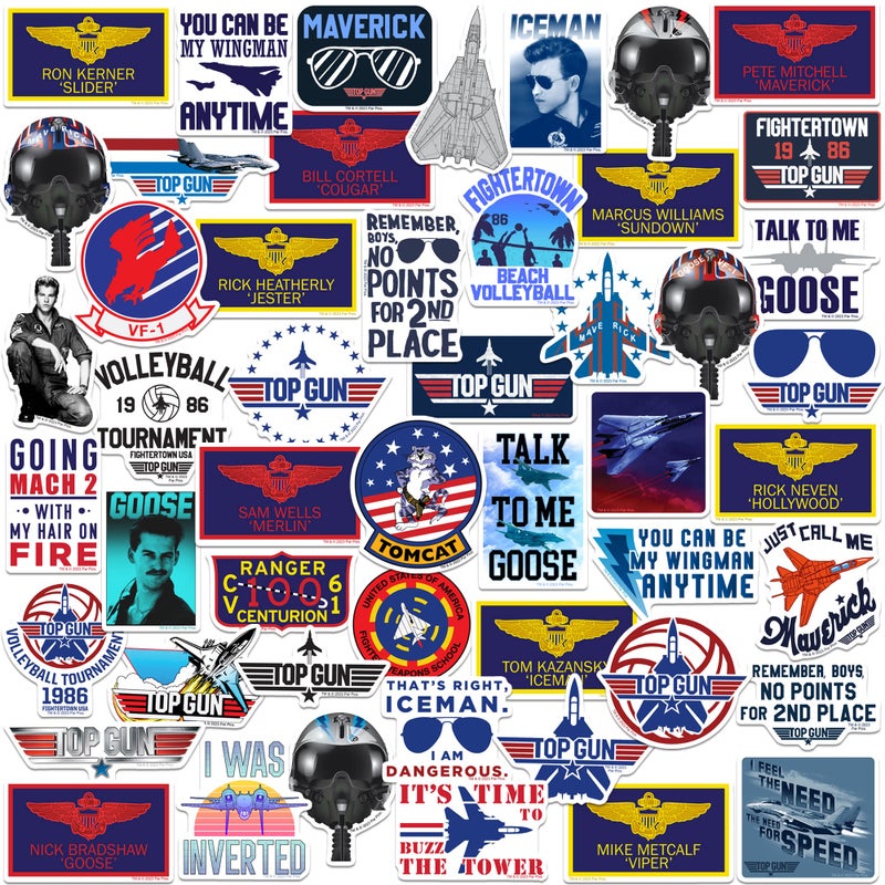 GRAPHICS & MORE Top Gun 50ct Die Cut Vinyl Stickers Variety Pack â€“ Military Aviation & Fighter Jet Decals for Laptop, Water Bottle, Scrapbooking, Tablet, Indoor & Outdoor Use - Image 1