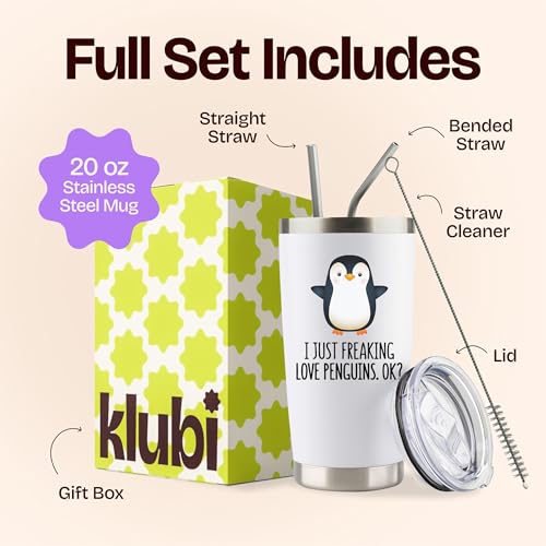 KLUBI Gifts for Women – 20oz Tumbler with Cute Penguin Design – Funny Christmas Gift Idea, Teacher or Gag Present, Figurine-Inspired Drinkware - Image 2