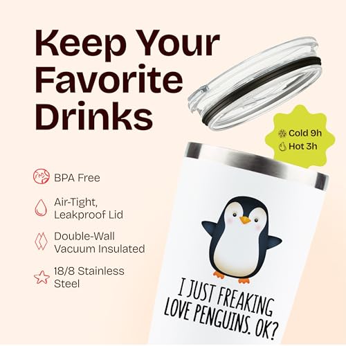 KLUBI Gifts for Women – 20oz Tumbler with Cute Penguin Design – Funny Christmas Gift Idea, Teacher or Gag Present, Figurine-Inspired Drinkware - Image 5
