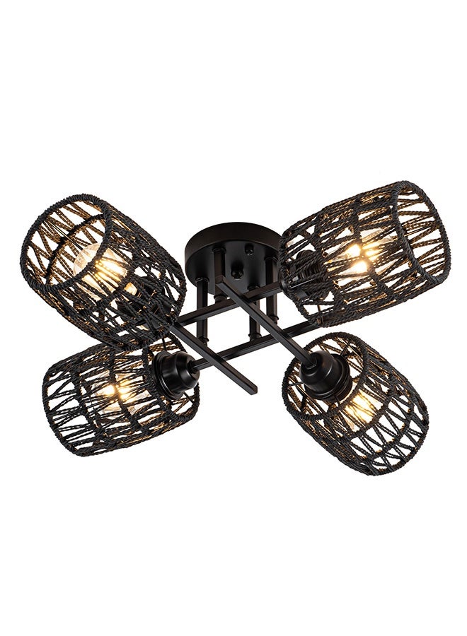 SPOLUX Modern Lighting, Ceiling chandelier, Light, Bamboo chandelier,  Black Color, 53x53 cm, Suitable for bedroom and living room, Woven rope - Image 1