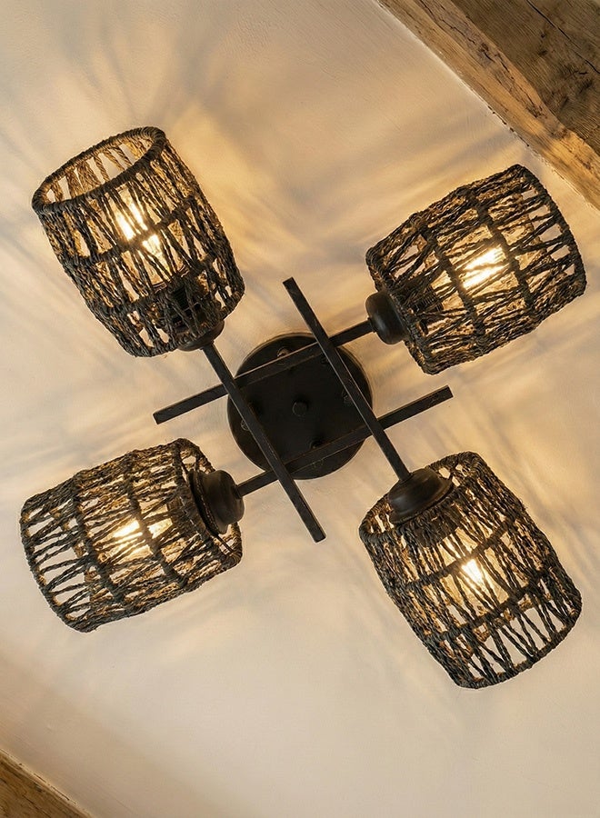 SPOLUX Modern Lighting, Ceiling chandelier, Light, Bamboo chandelier,  Black Color, 53x53 cm, Suitable for bedroom and living room, Woven rope - Image 3