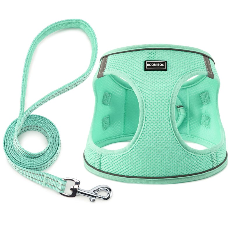 BOOMIBOO Dog Harness with Leash Set, No Pull Adjustable Reflective Step-in Puppy Pet Vest Harnesses for Small Medium Large Dogs and Cats,Green XS - Image 1