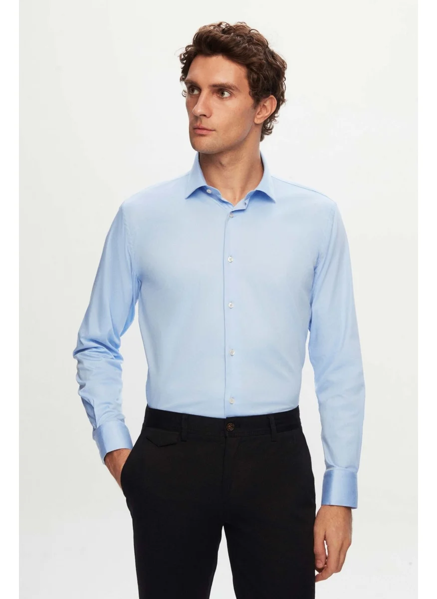 D'S DAMAT Ds Groom Slim Fit Blue Plain Cotton Satin Shirt